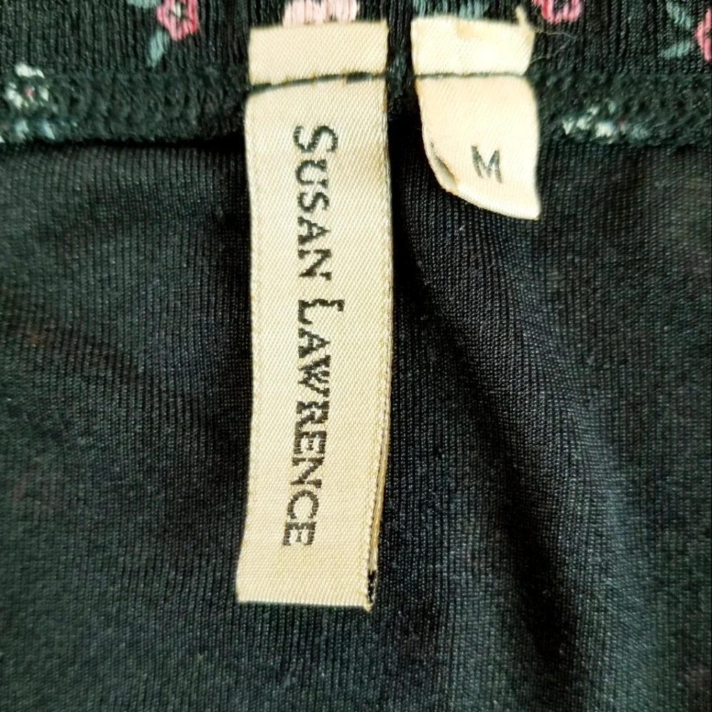 Susan Lawrence Floral Stretchy Maxi Skirt Made In USA Cottagecore Y2K Nylon 90s